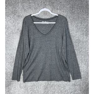 Eddie Bauer Top Womens Size‎ 2XL Gray Knit Cotton V-Neck Long Sleeve Pullover